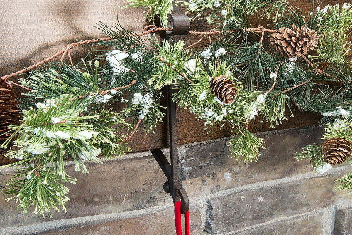 2 in 1 Christmas Fireplace Stocking and Mantel Garland Hanger with Non-Slip Pads