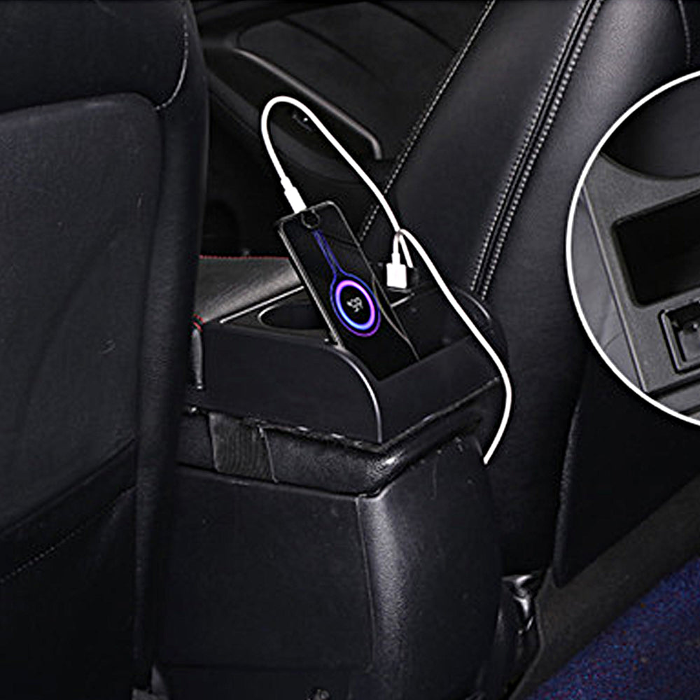 2Pcs Car Auto Center Console Armrest Cushion with Cup Holder Support USB