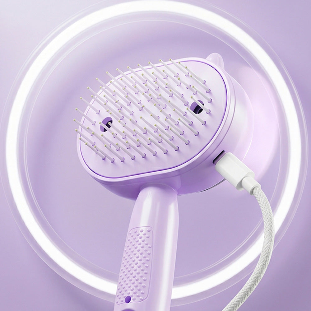 Electric Spray Hair Brush with Cat Ear Design and One Click Cleaning