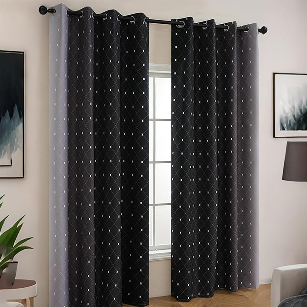2XBlackout Curtain Gradient Color Curtains for Bedroom Living Room-Black