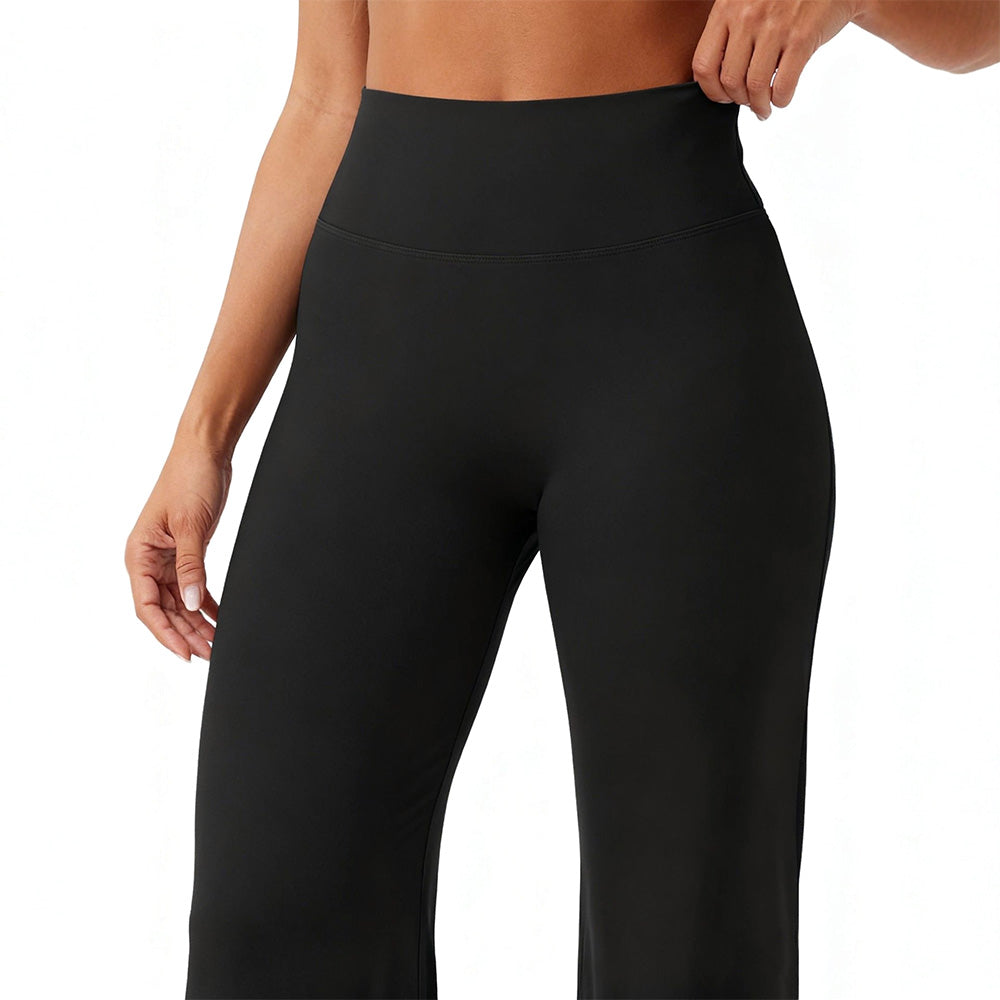 High-Waist Straight-Leg Micro-Flare Yoga Pants with Tummy Control for Workout-Black
