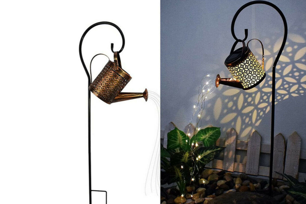 Solar Lights Outdoor Decorative Metal Solar Watering Can Lights Small Hanging Garden Decor Yard Lights
