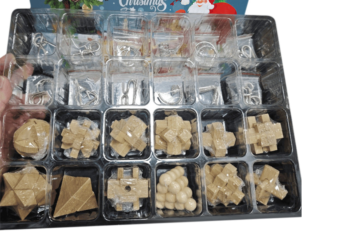 24PCS Brain Teaser Christmas Advent Calendar With 3D Stainless Steel Puzzle And Burr Puzzle