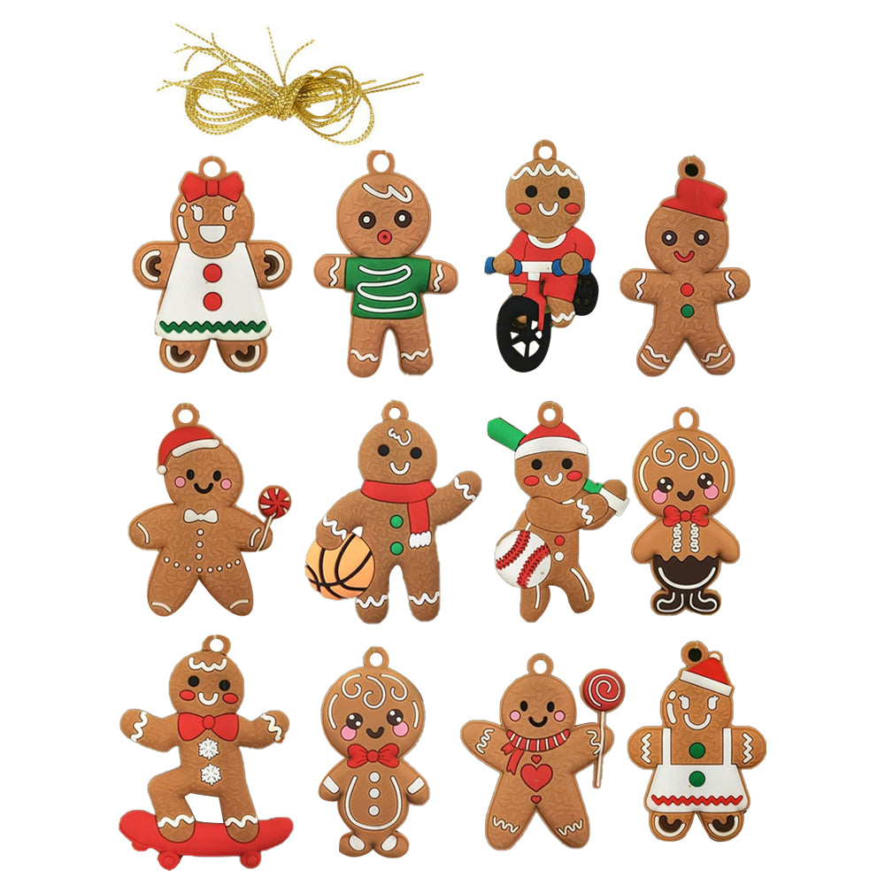 12Pcs Gingerbread Man Christmas Tree Hanging Pendants
