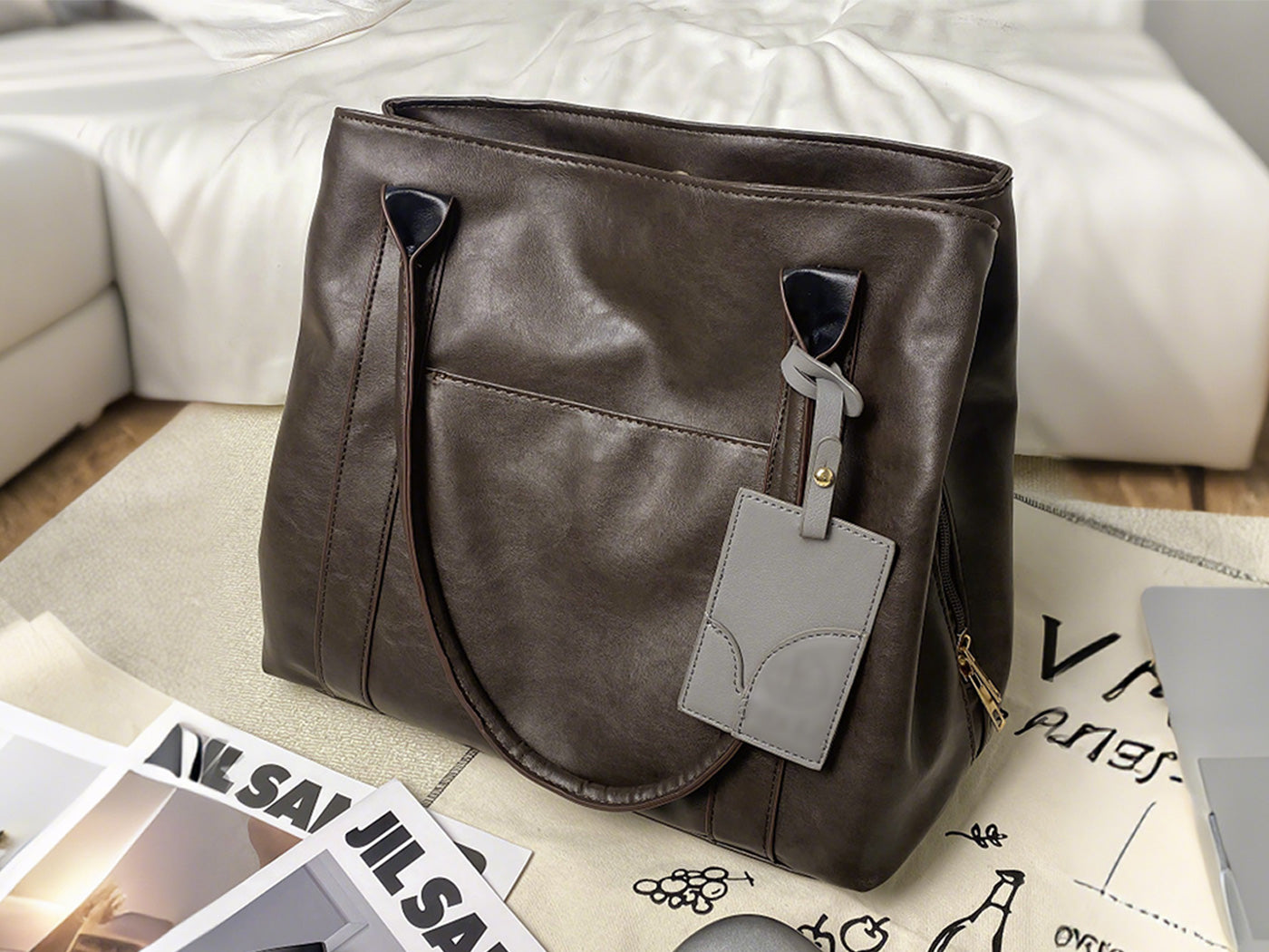 Three Layers Totes Shoulder Bag PU Leather Bag with Magnetic Snap Closure