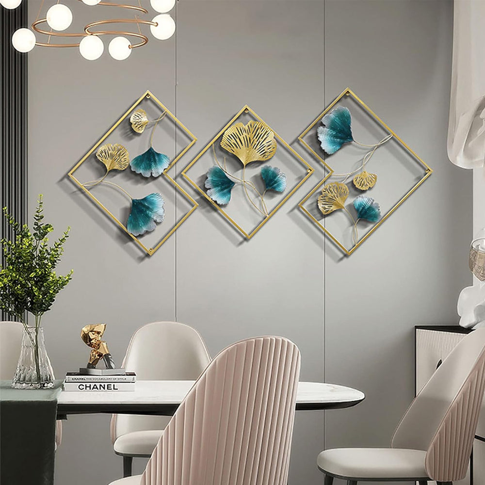 3Pcs Metal Leaf Wall Art Ornaments Ginkgo Leaf Wall Hanging