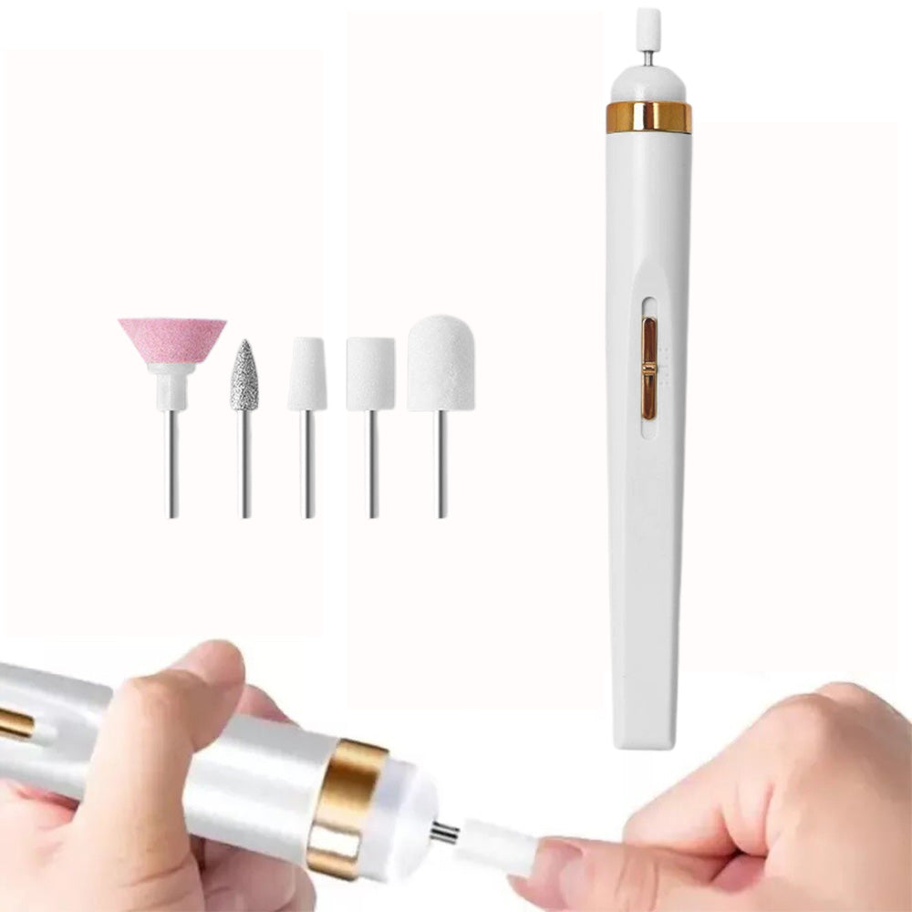 Portable USB Electric Nail File Drill Pen with 5 Grinding Heads