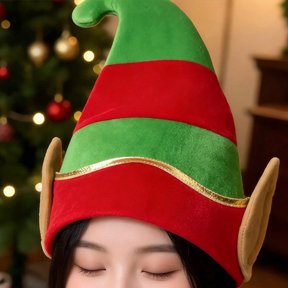 Adult Christmas Elf and Santa Hat with Bent Horns and Elf Ears