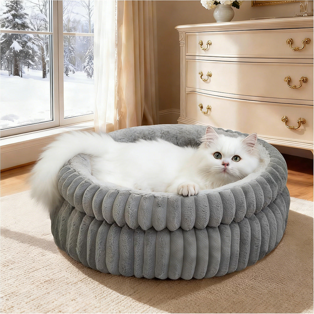 Donut Plush Pet Dog Cat Bed Fluffy Soft Warm Nest for Indoor Cats Small Dogs
