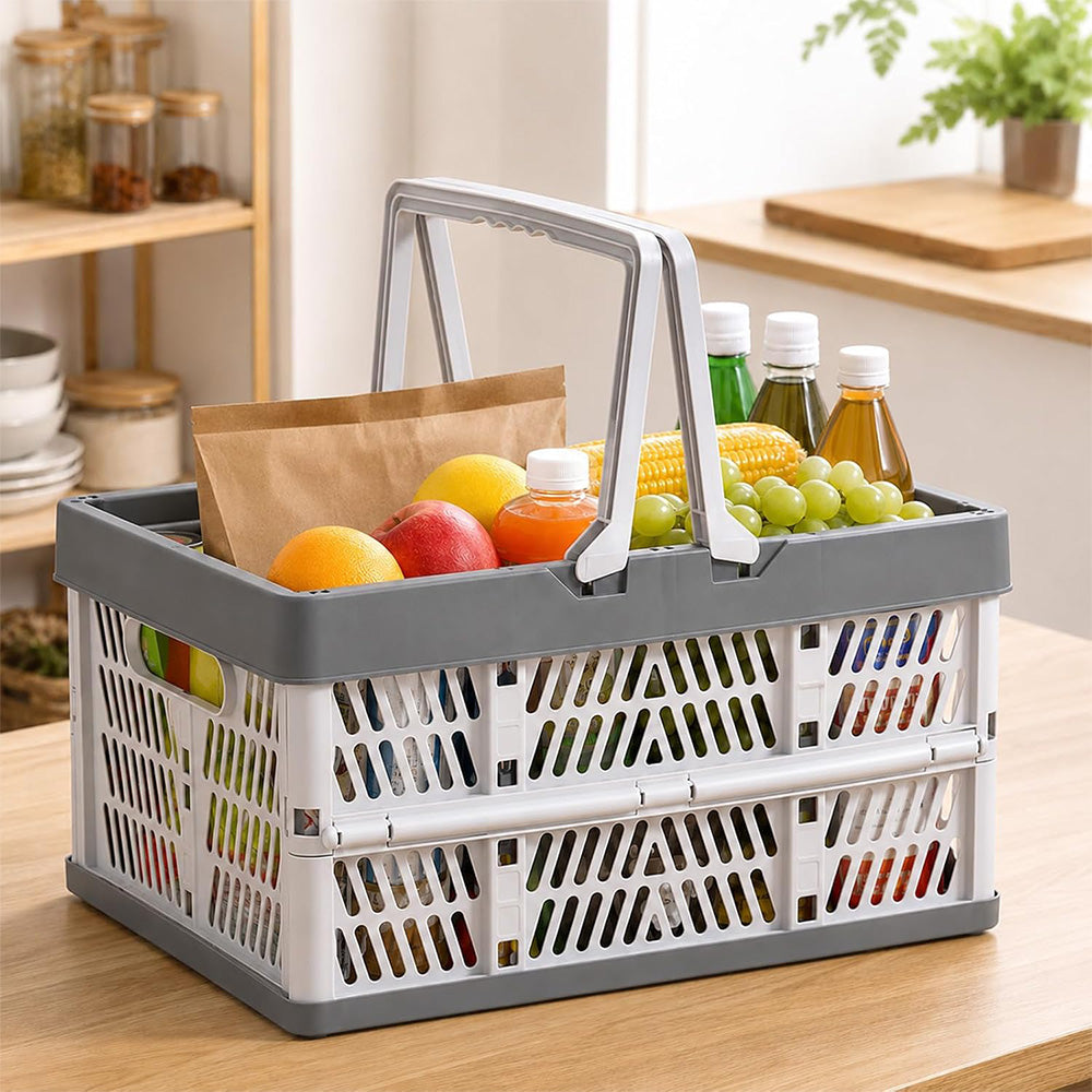 Portable Foldable Storage Basket for Camping Shopping and Home-Grey