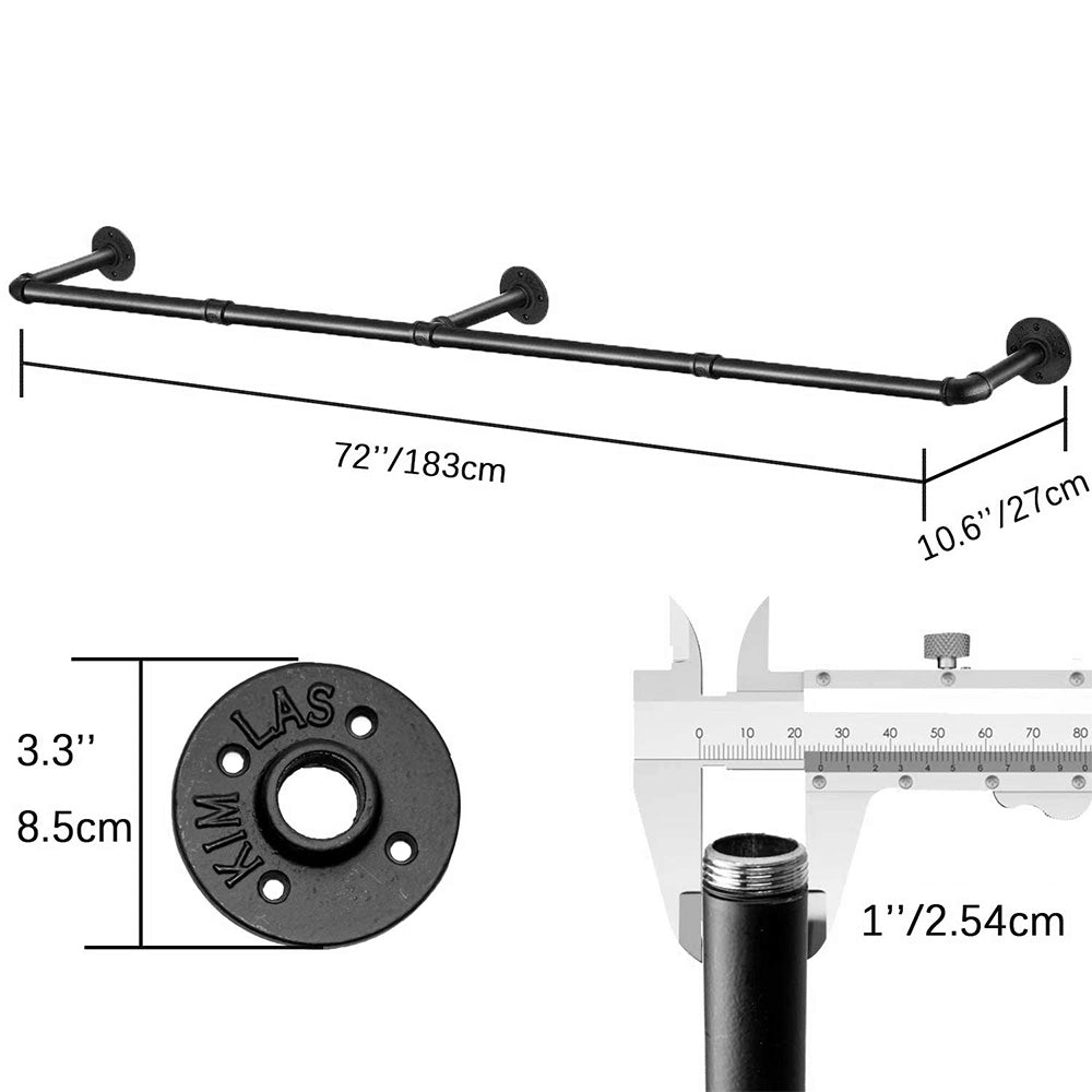 183cm Heavy Duty Galvanized Carbon Steel Wall Mounted Clothes Rack