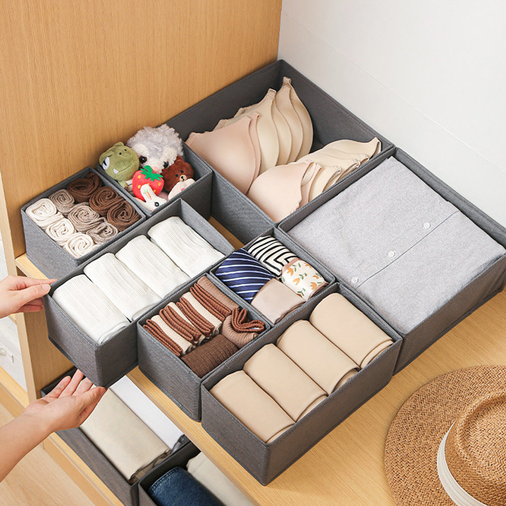 6 Piece Foldable Nonwoven Drawer Organizer Bins in 3 Sizes with Zippers