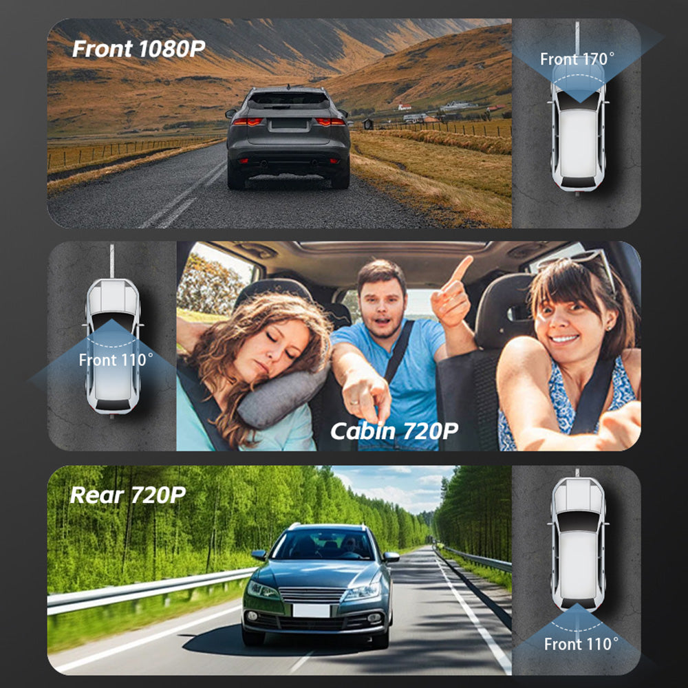 3 Channel Dash Cam Front And Rear With 32GB Card Built In WiFi Reversing Camera