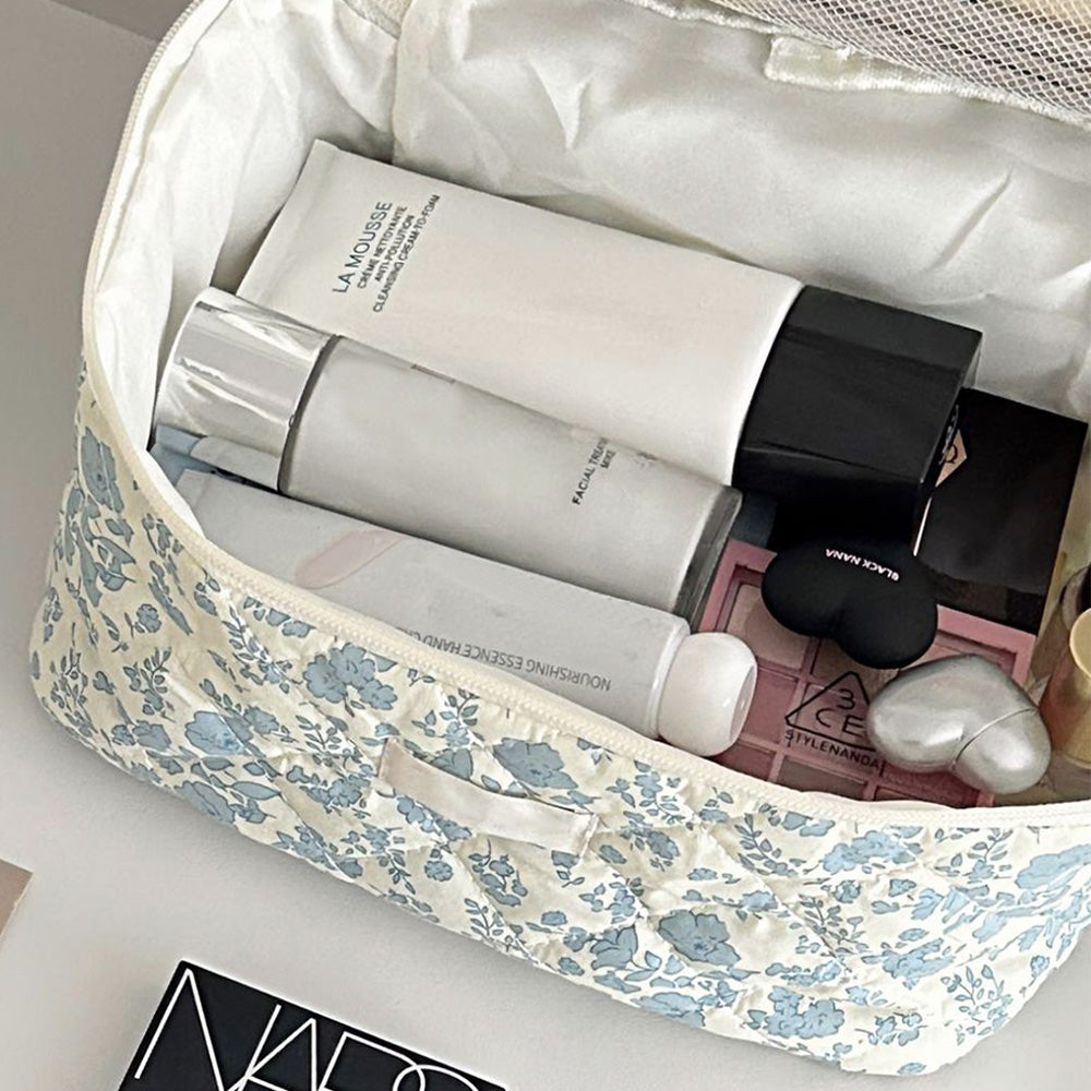 Portable Floral Pattern Cosmetic Bag Makeup and Toiletry Storage Organizer with Handle