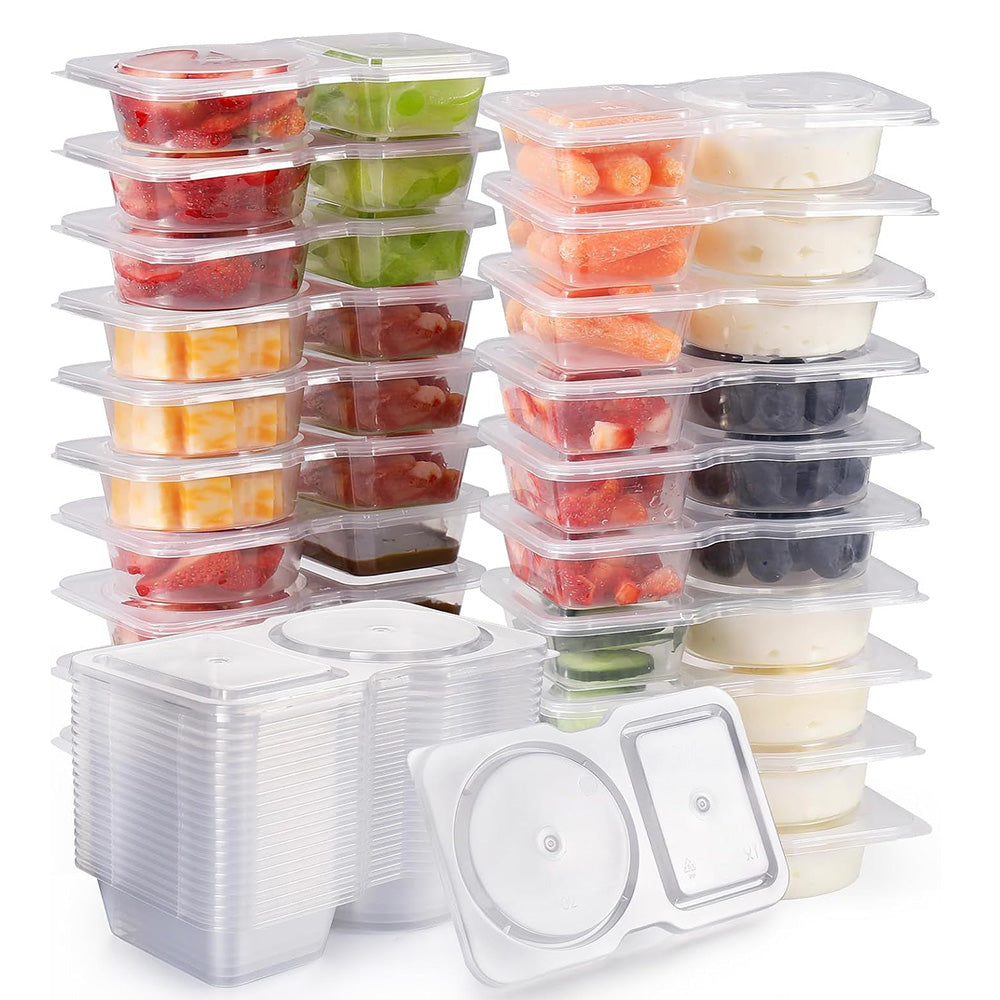 20Pcs Double Compartment Condiment Container Reusable Snack Containers with Lids