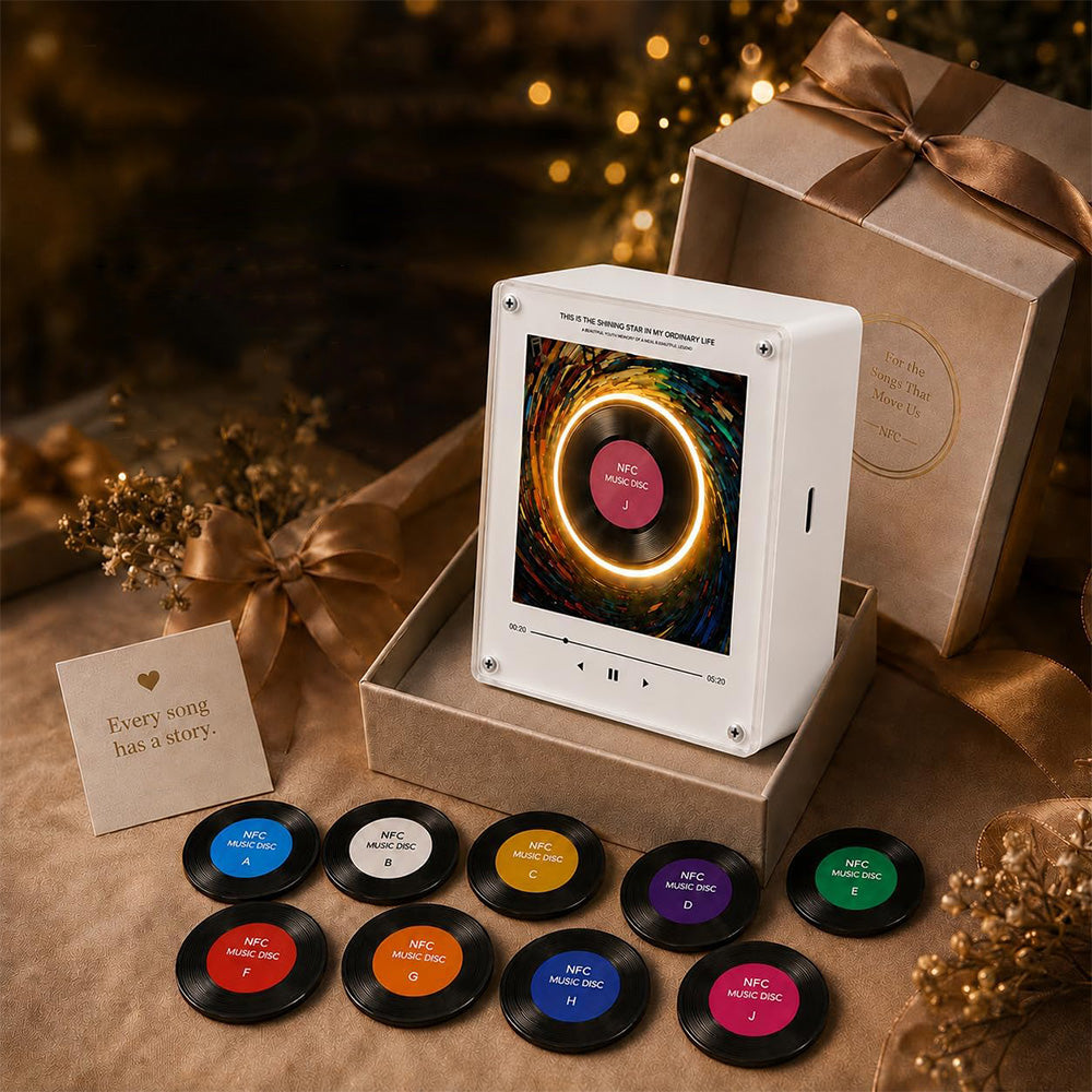 Rechargeable NFC Music Player with 9 Discs Retro Vinyl Record Player for Gifts