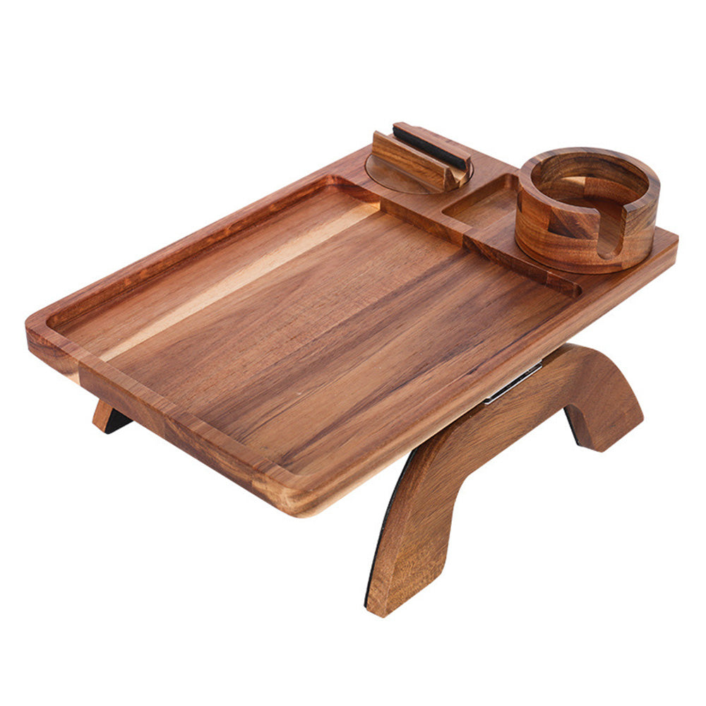 3-in-1 Wooden Sofa Arm Tray with Rotating Phone Holder and Cup Slot