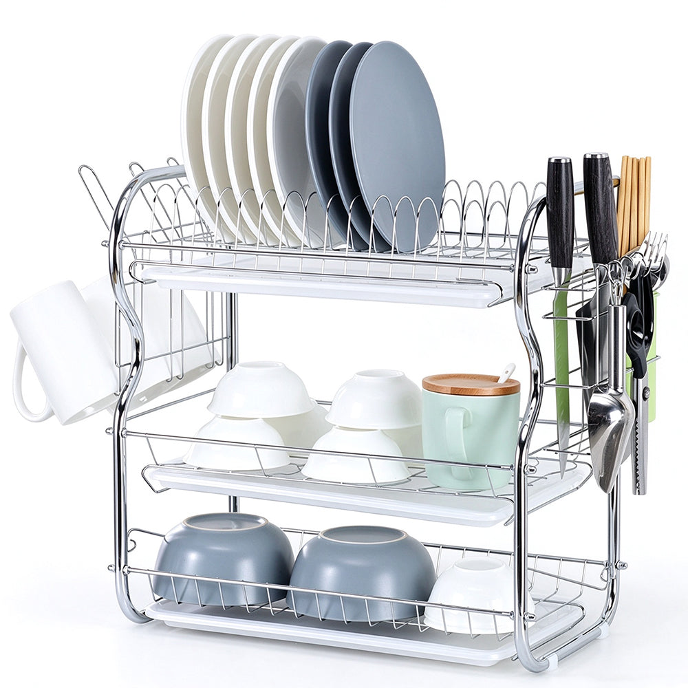 Multifunctional 3 Tier Iron Dish Drying Rack with Drainboard