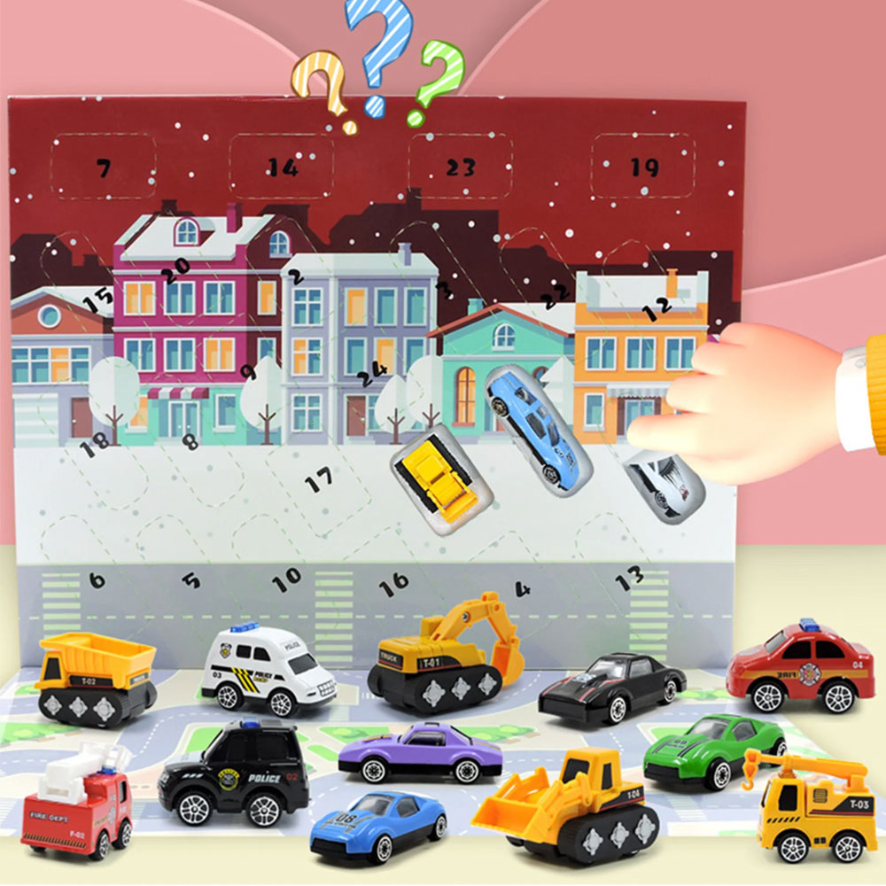 24 Days Christmas Countdown Calendar with Pull-Back Cars Vehicles Holiday Gift