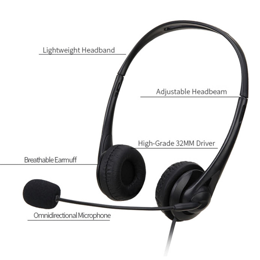 2Pcs 3.5mm Jack Wired Headsets with Microphone for Computer USB Wired Headphone