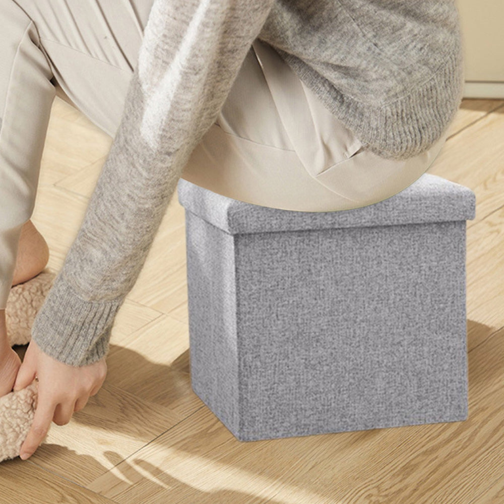 Foldable Storage Ottoman Shoe Bench with Thick Foam Lid-Grey