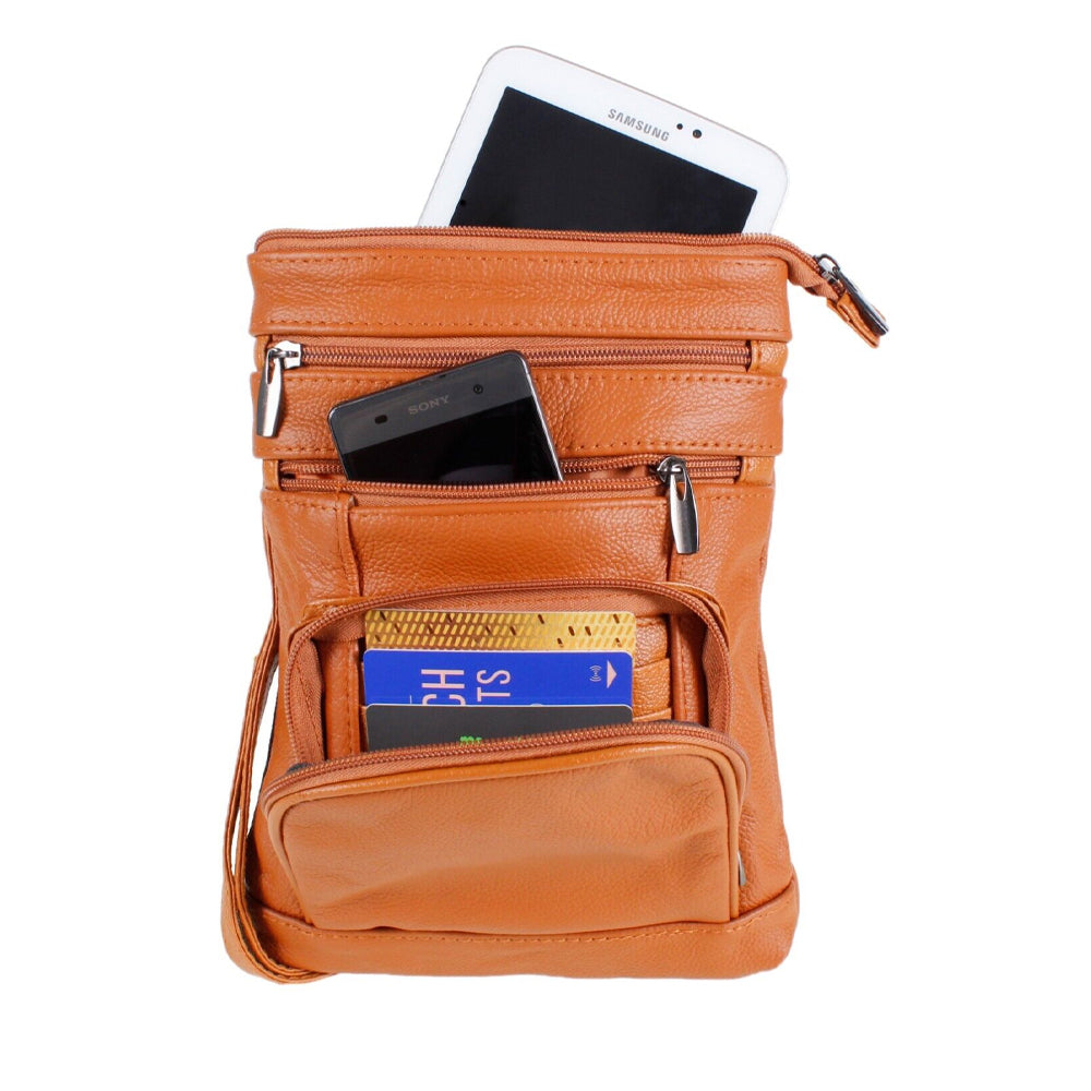 Womens Genuine Leather Multi-Pocket Crossbody Purse Bag