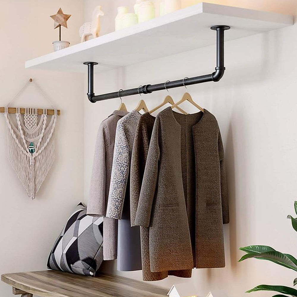 Wall Mounted Clothes Rack Industrial Pipe Hanging Rod for Closet Laundry Room