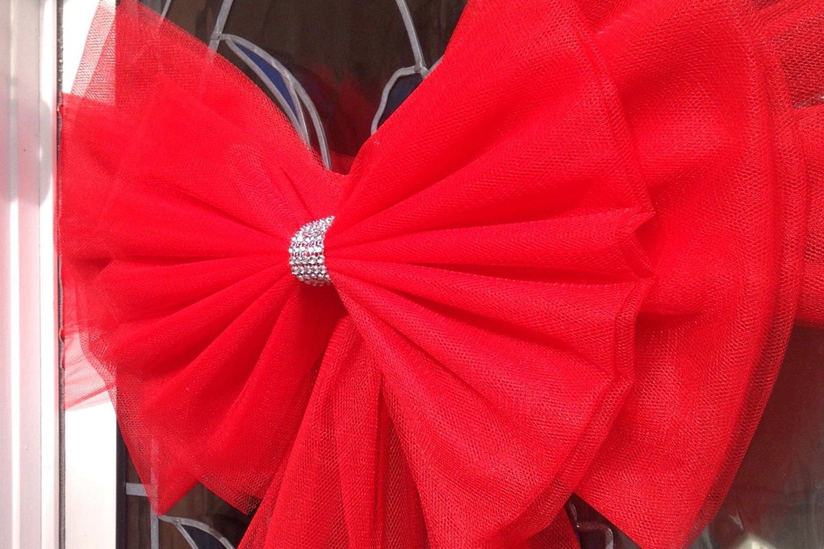 Organza Red Bows Christmas Wall Decorations for Door Fireplace Stairs Xmas Tree