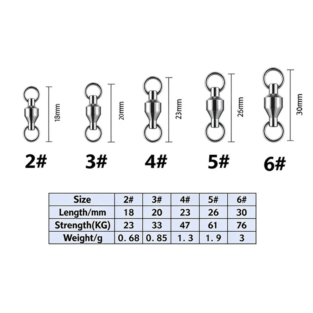 25 Pack Ball Bearing Swivels Stainless Steel Solid Welded Rings Fishing Tackle