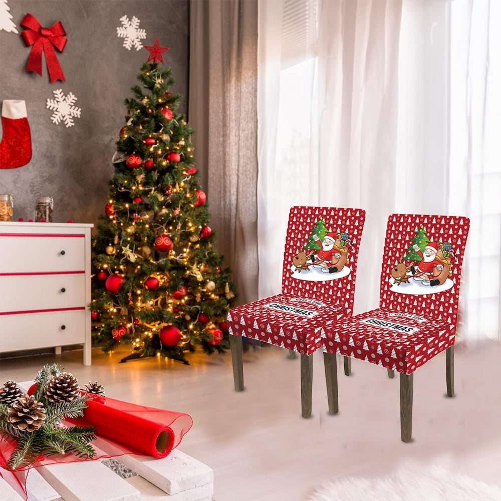 2Pcs One-piece Christmas Stretch Dining Room Chair Protector Cover-Sledge