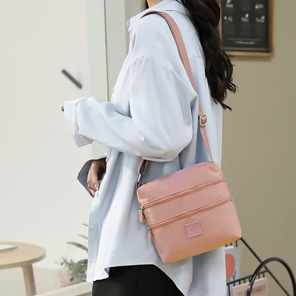 Three-Pocket Splash-Proof Nylon Crossbody Bag