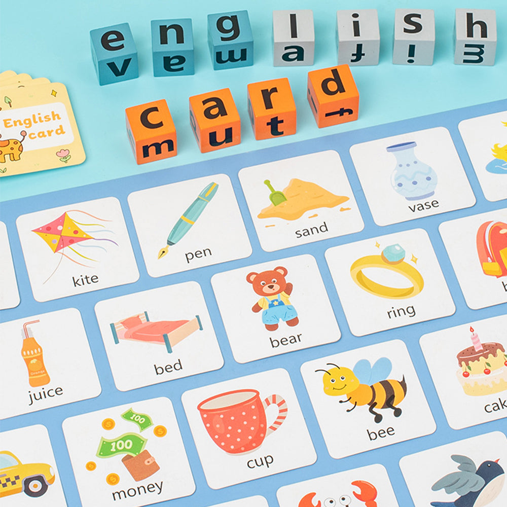 Wooden English Spelling Game with Word Battle Cards and Bell