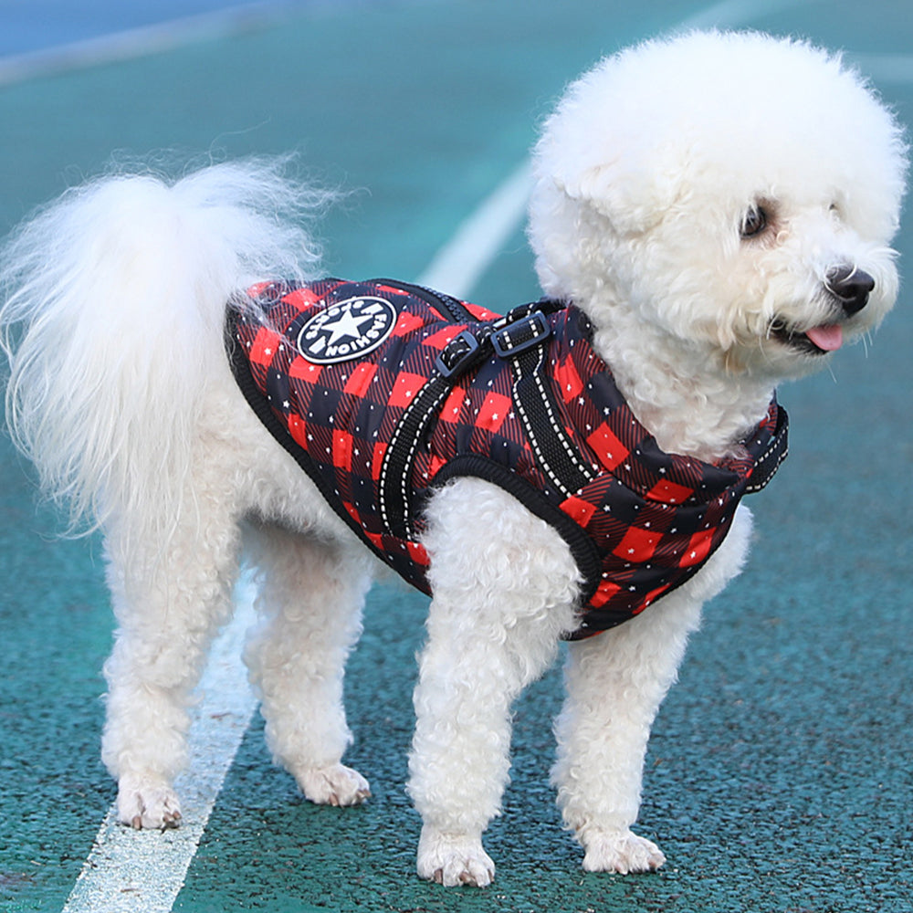 Waterproof Warm Winter Dog Harness Coat with Reflective Stripes-Red