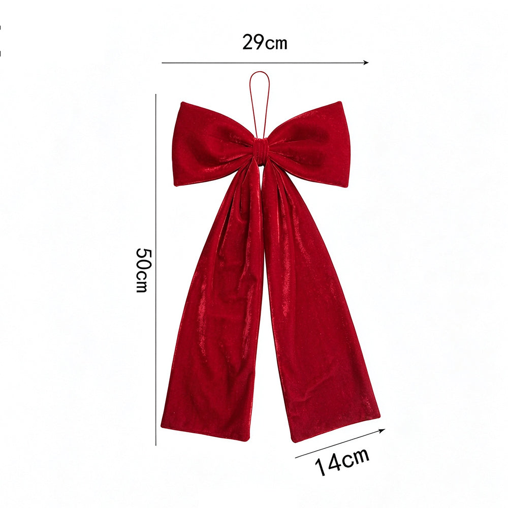 Vintage Burgundy Velvet Christmas Bow with Hanging Cord for Tree Decor