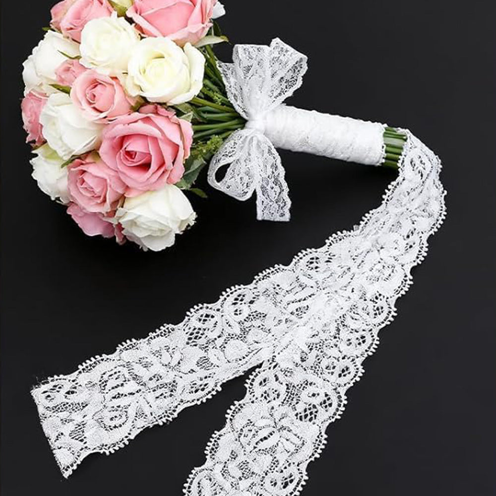 Elastic Floral Lace Trim Stretch Ribbon for Sewing and DIY Crafts