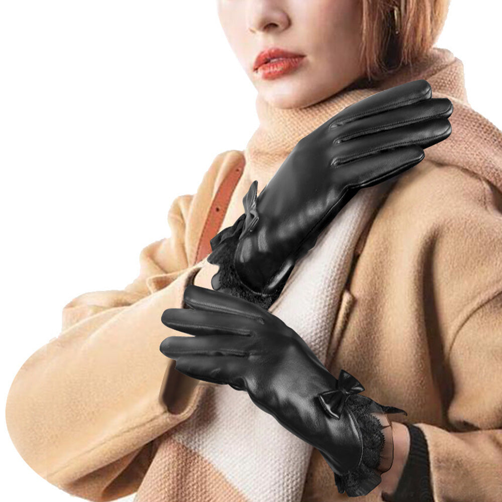 Womens Winter PU Leather Touchscreen Gloves Texting Warm Driving Gloves