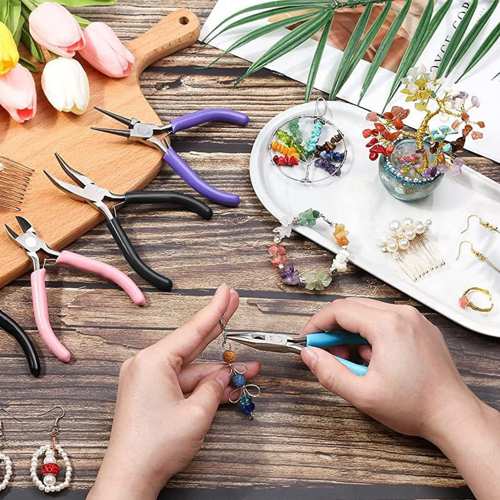 Jewelry Making Pliers Kit with Tweezers and Ring for DIY Beading