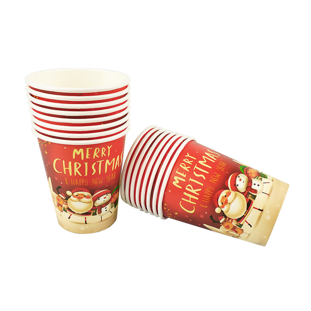 Christmas Paper Cup Plate Fork Tableware Christmas Party Supplies