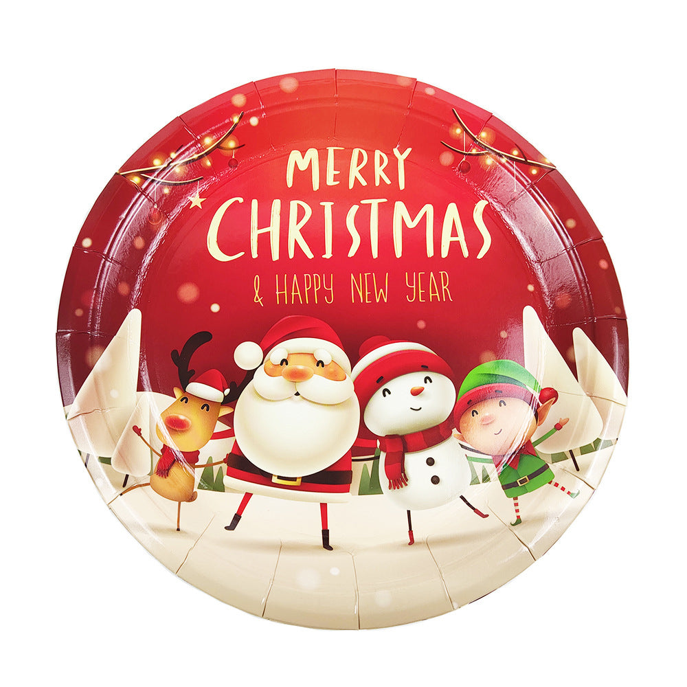 Christmas Paper Cup Plate Fork Tableware Christmas Party Supplies