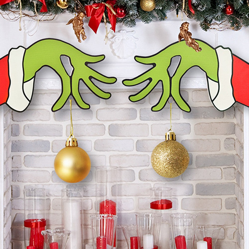 Christmas Grinch Hand Door Ornaments Christmas Door Sticker Hanging Sign Xmas Wall Decor