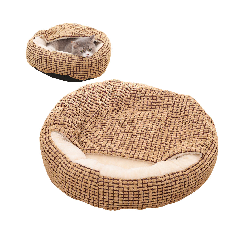 Pet Bed with Attached Blanket Hooded for Small Dogs and Cats