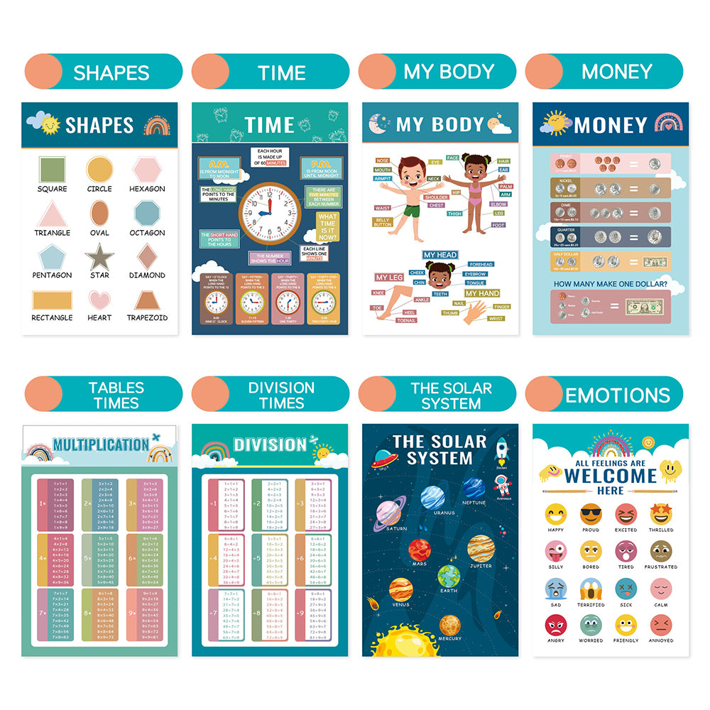 2X 16 Sheets Boho Toddler Learning Posters