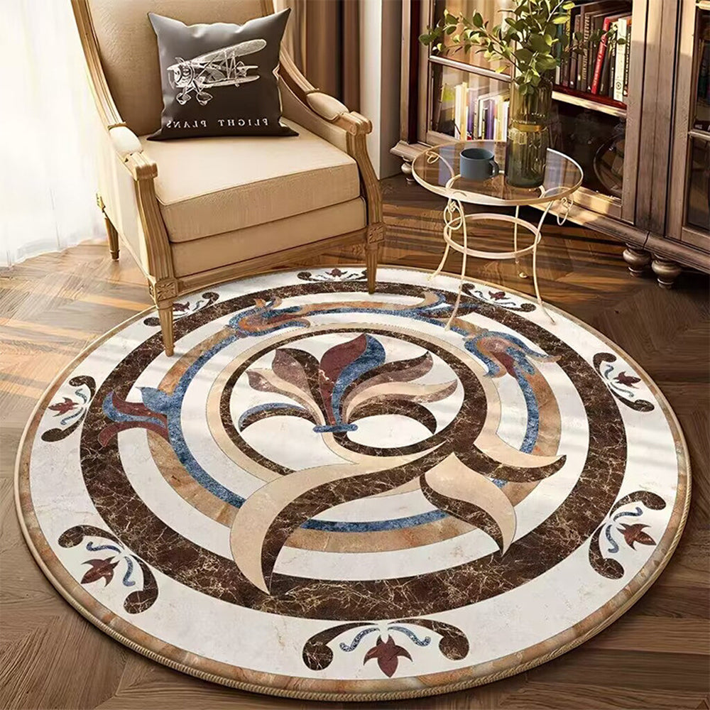 Round Floor Mat Home Room Anti Slip Carpet Rug Home Decoration-Coffee and Nude