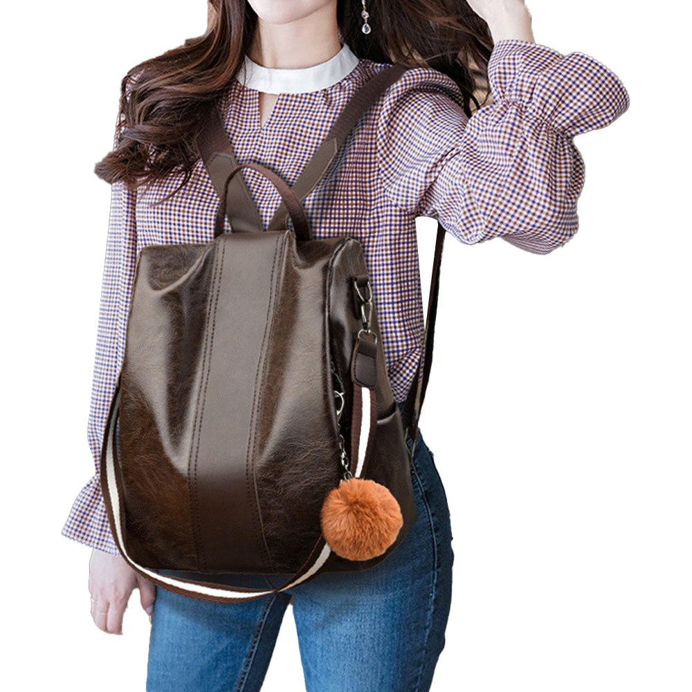Women PU Leather Anti-theft Travel Backpack