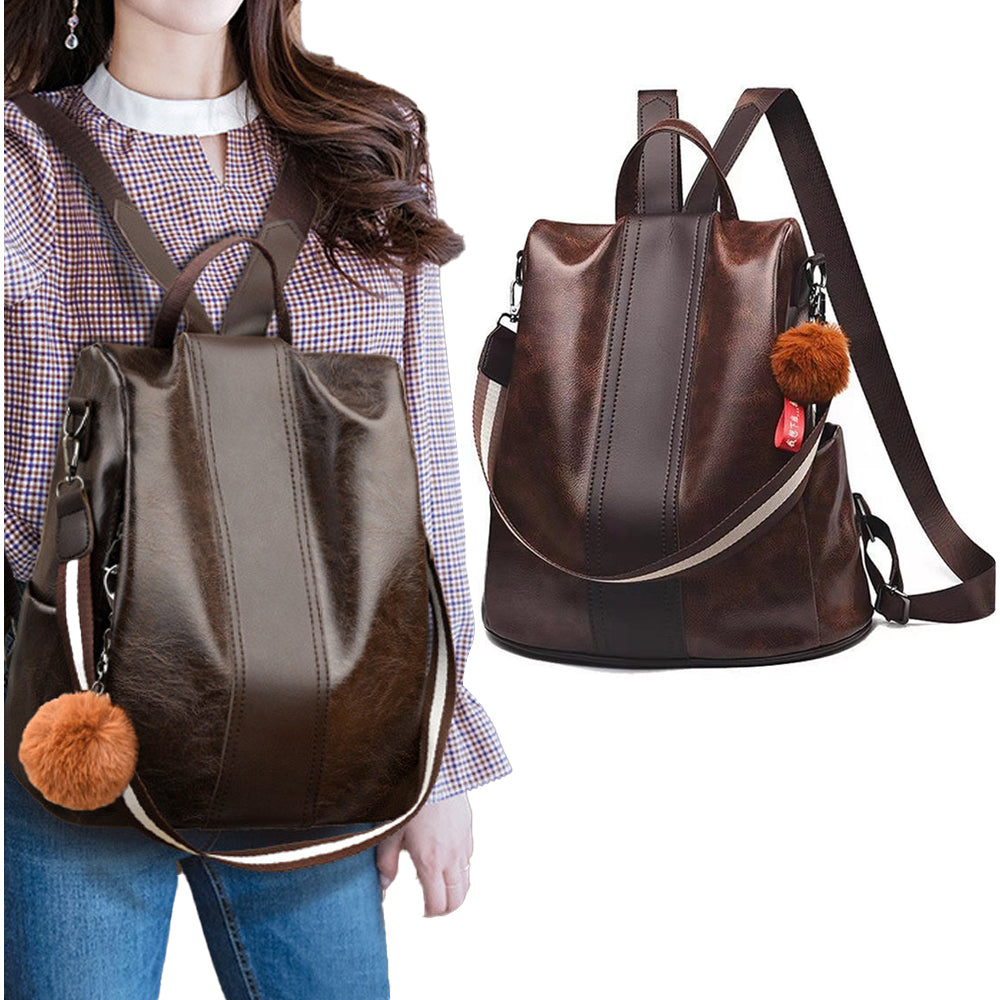 Women PU Leather Anti-theft Travel Backpack