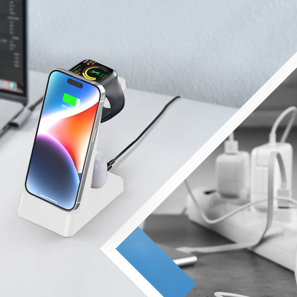 3 in 1 15W USB Wireless Qi Fast Charging Station for Phone/Apple Watch/AirPods
