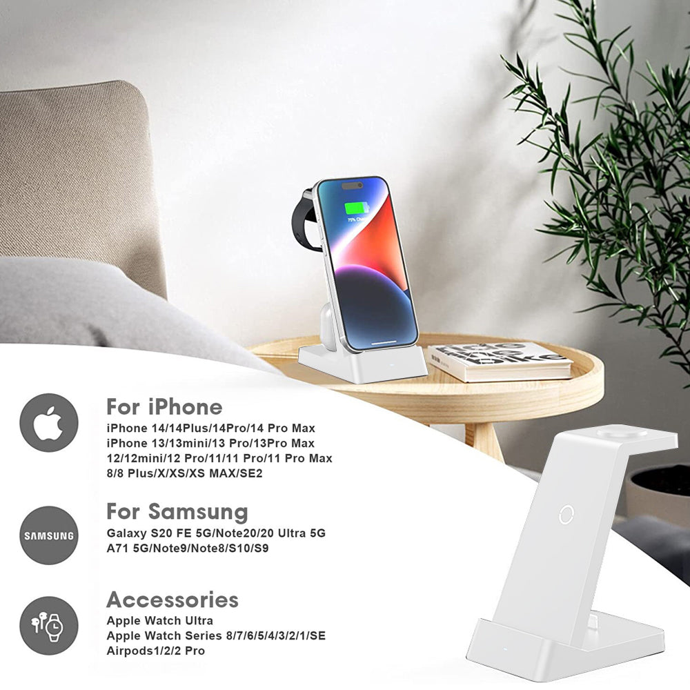 3 in 1 15W USB Wireless Qi Fast Charging Station for Phone/Apple Watch/AirPods