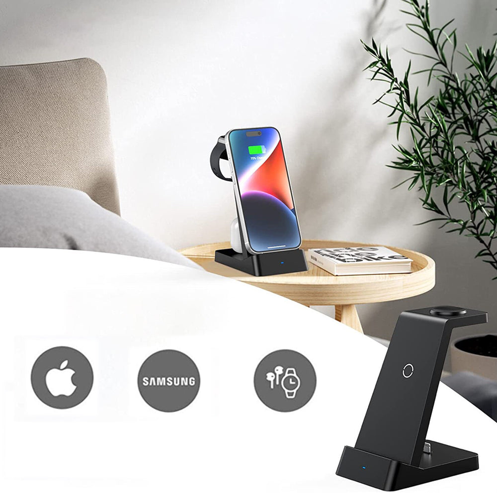 3 in 1 15W USB Wireless Qi Fast Charging Station for Phone/Apple Watch/AirPods