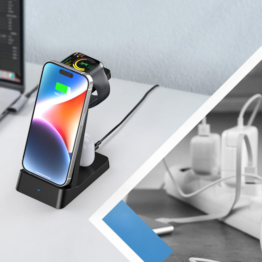 3 in 1 15W USB Wireless Qi Fast Charging Station for Phone/Apple Watch/AirPods