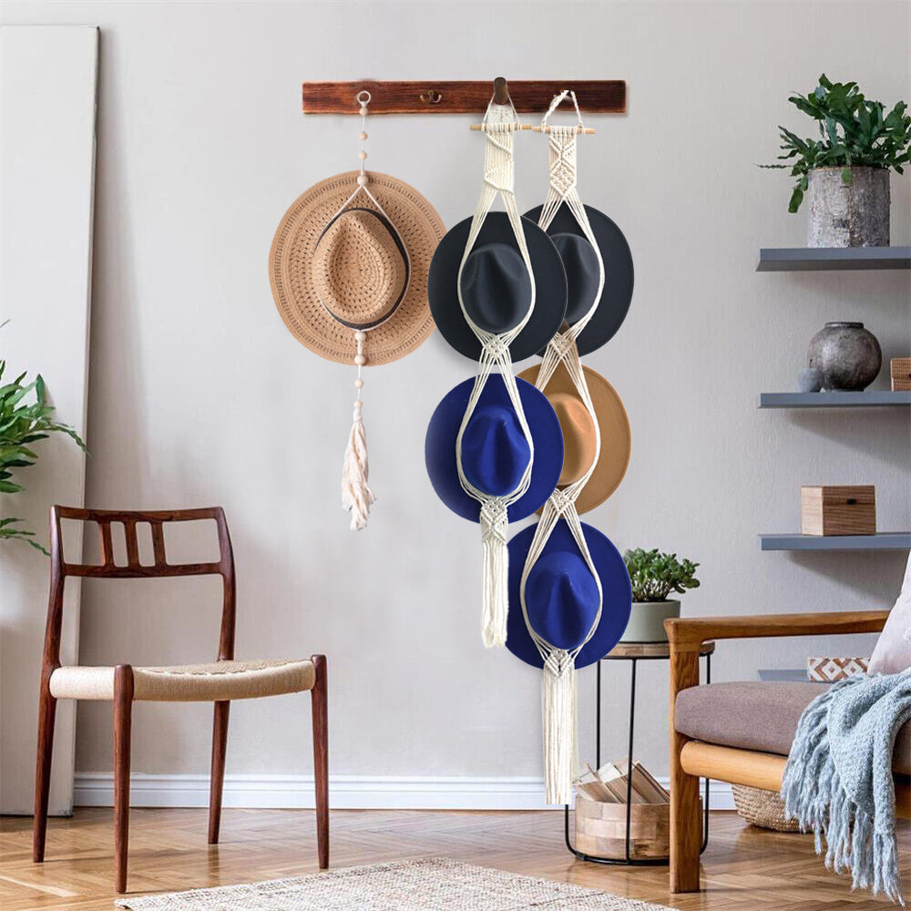 Bohemian Women Macrame Hat Rack Organizer-3 Layers